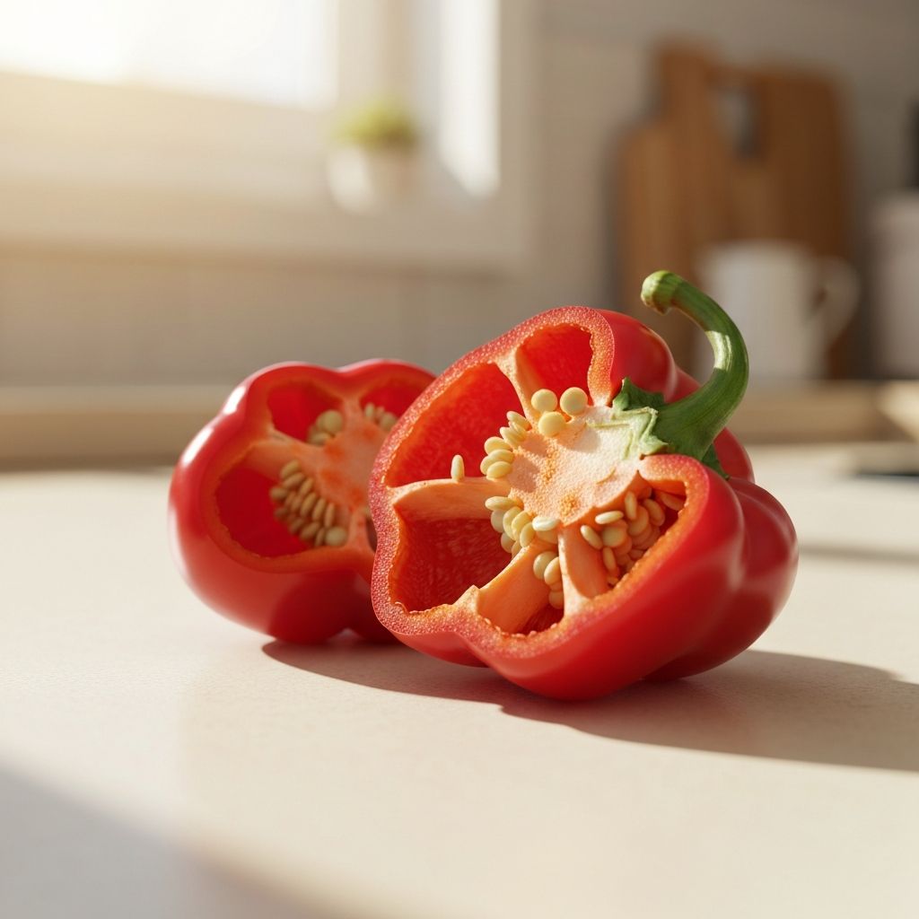 Świeża papryka czerwona przekrojona na pół