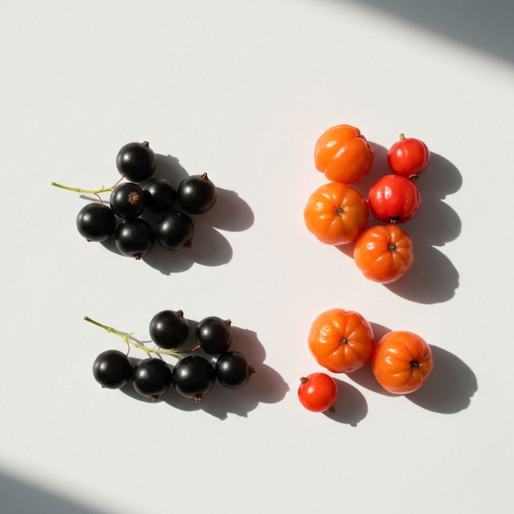 Czarna porzeczka, dzika róża i acerola